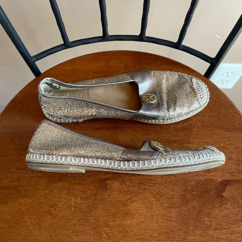 Tory Burch Seaside Glitter‎ Espadrille Flats in Gold Size 5.5 or 36